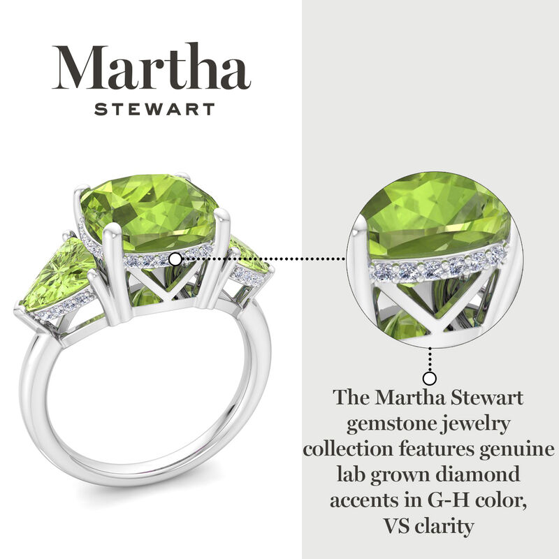 Martha Stewart 8ctw. Cushion Peridot & Lab Grown Diamond Three Stone Ring In Sterling Silver image number null